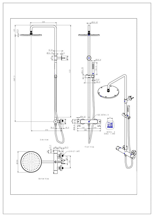 Smooth set met thermostatische kraan en handdouche rvs 316